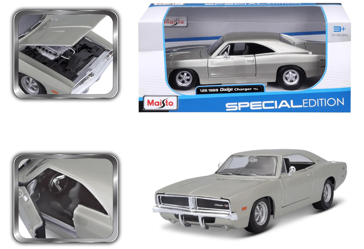 Maisto 1969 Dodge Charger R/T Model Car Silver 1:24 Scale 31256 - Image 5