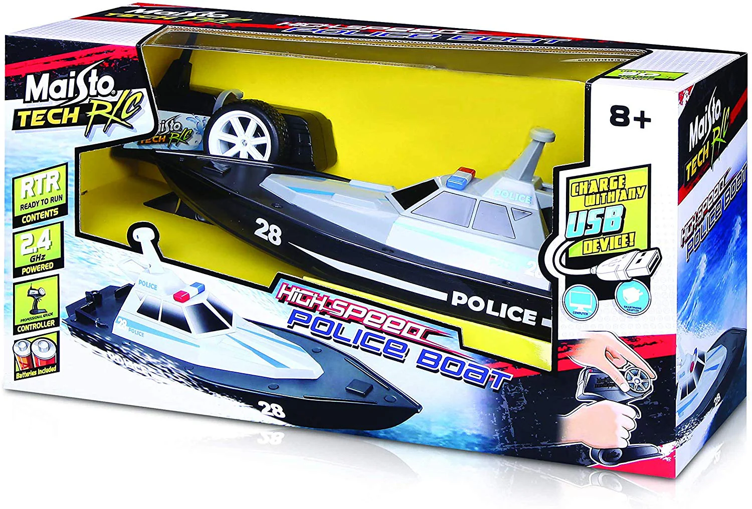 Maisto Tech Remote Control Police Boat 13.4 Inches Long Range 30 Meter 2.4GHz - Image 4