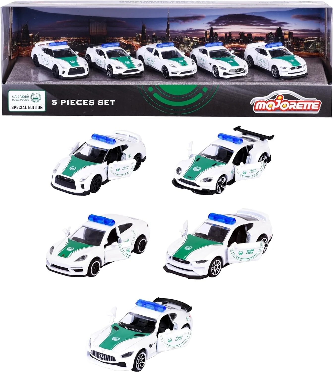 Majorette Dubai Police Die-Cast Car Gift Pack – 5-Piece Supercar Set | Special Edition V1 | 1:64 Scale