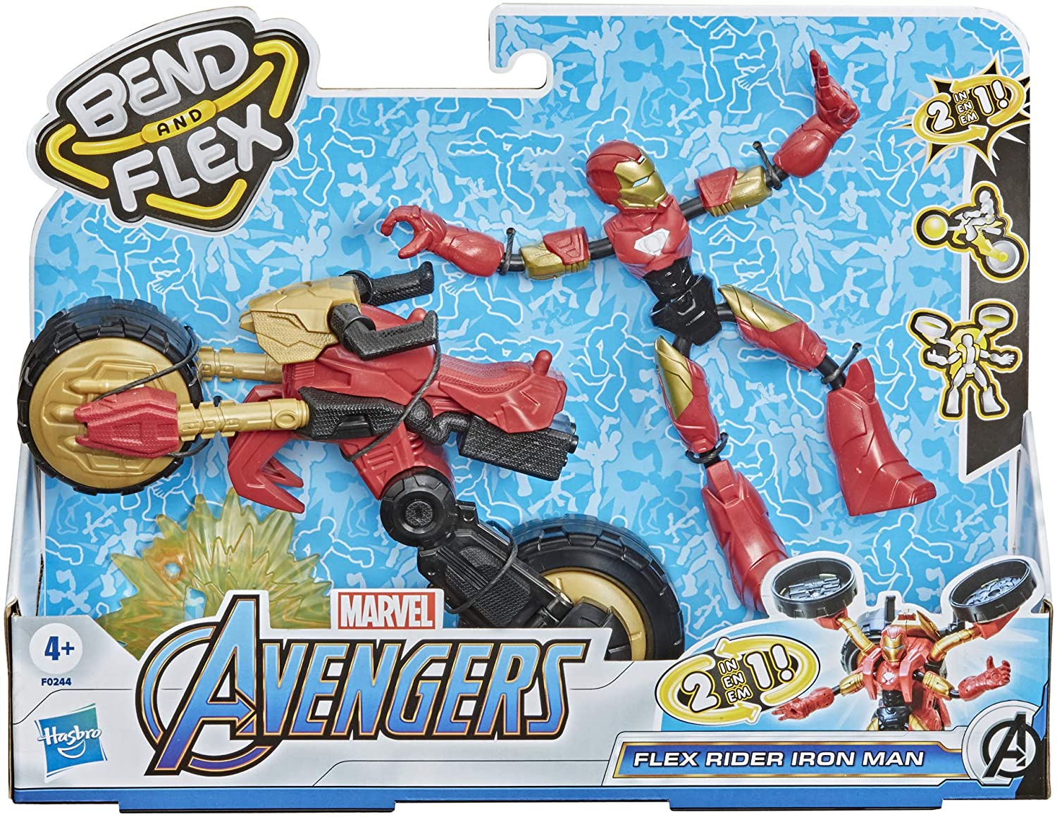Marvel Bend and Flex Flex Rider Iron Man and 2-In-1 Motorcycle F0244