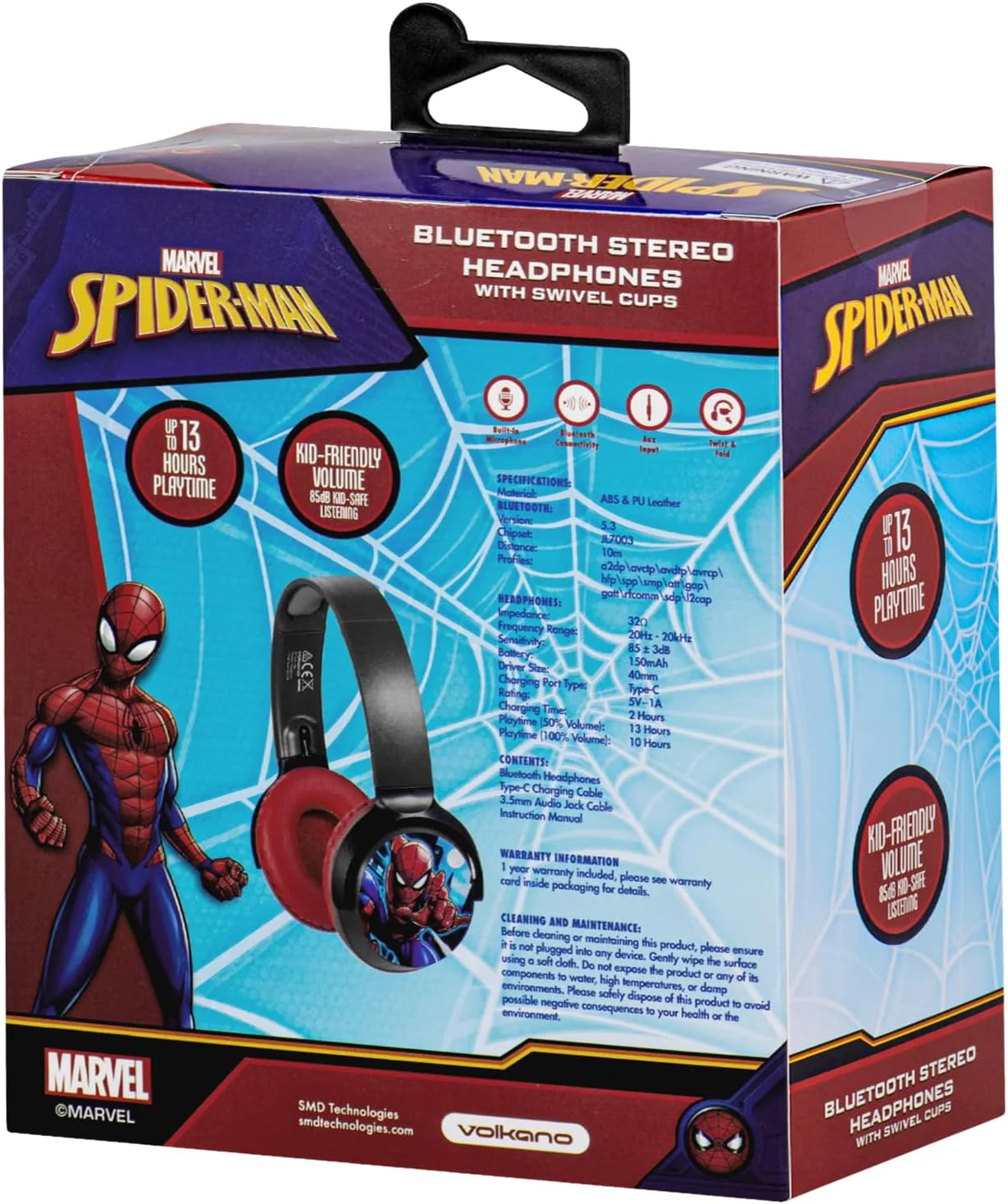 Marvel Spider-Man Bluetooth Wireless Headphones – 13H Playtime, Built-in Mic, Adjustable Fit, Wired & Wireless Modes - Image 5