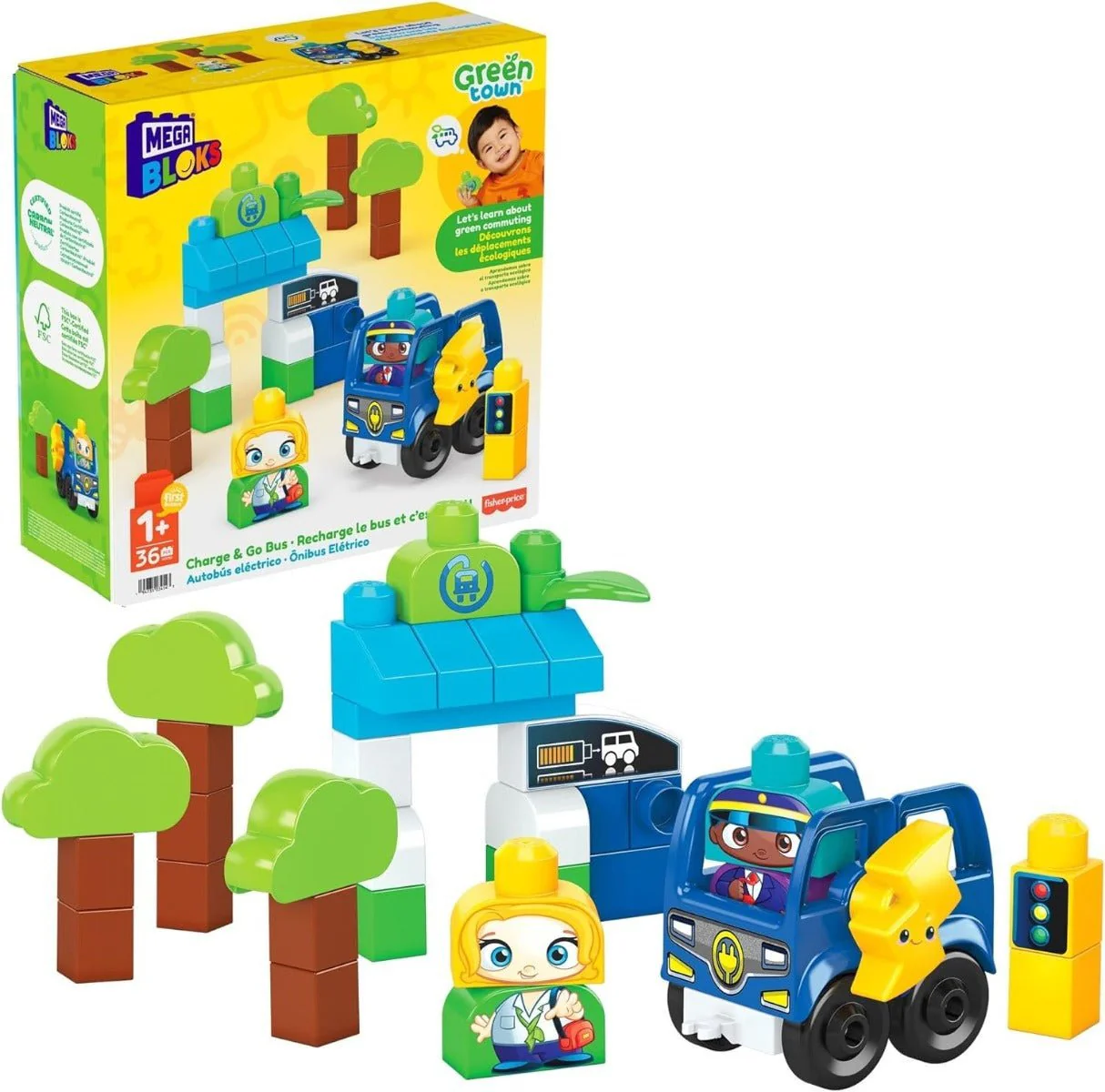 Mega Bloks Green Town Charge & Go Bus HDX90