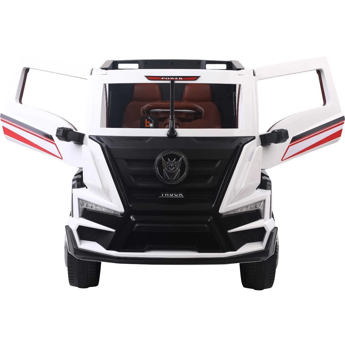 Megastar 12V Clunker Truck With Back Trailer Rubber Tyres & Leather Seats White 2020 - Image 5