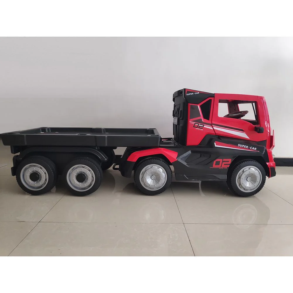 Megastar12V Clunker Truck With Back Trailer Rubber Tyres & Leather Seats Red 2020 - Image 4