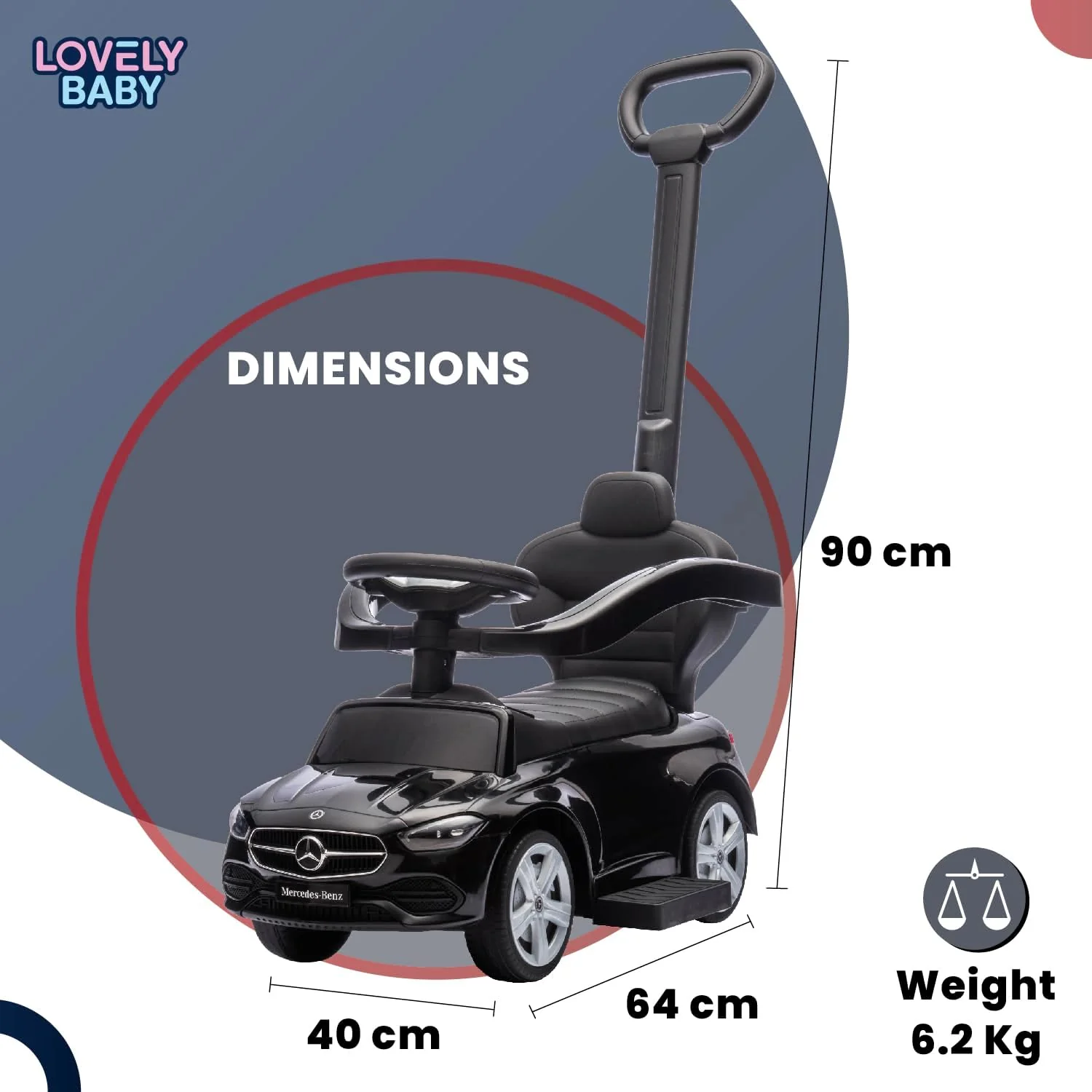 Mercedes-Benz Push Ride-On Car for Toddlers – Model 3288H (Black) - Image 2