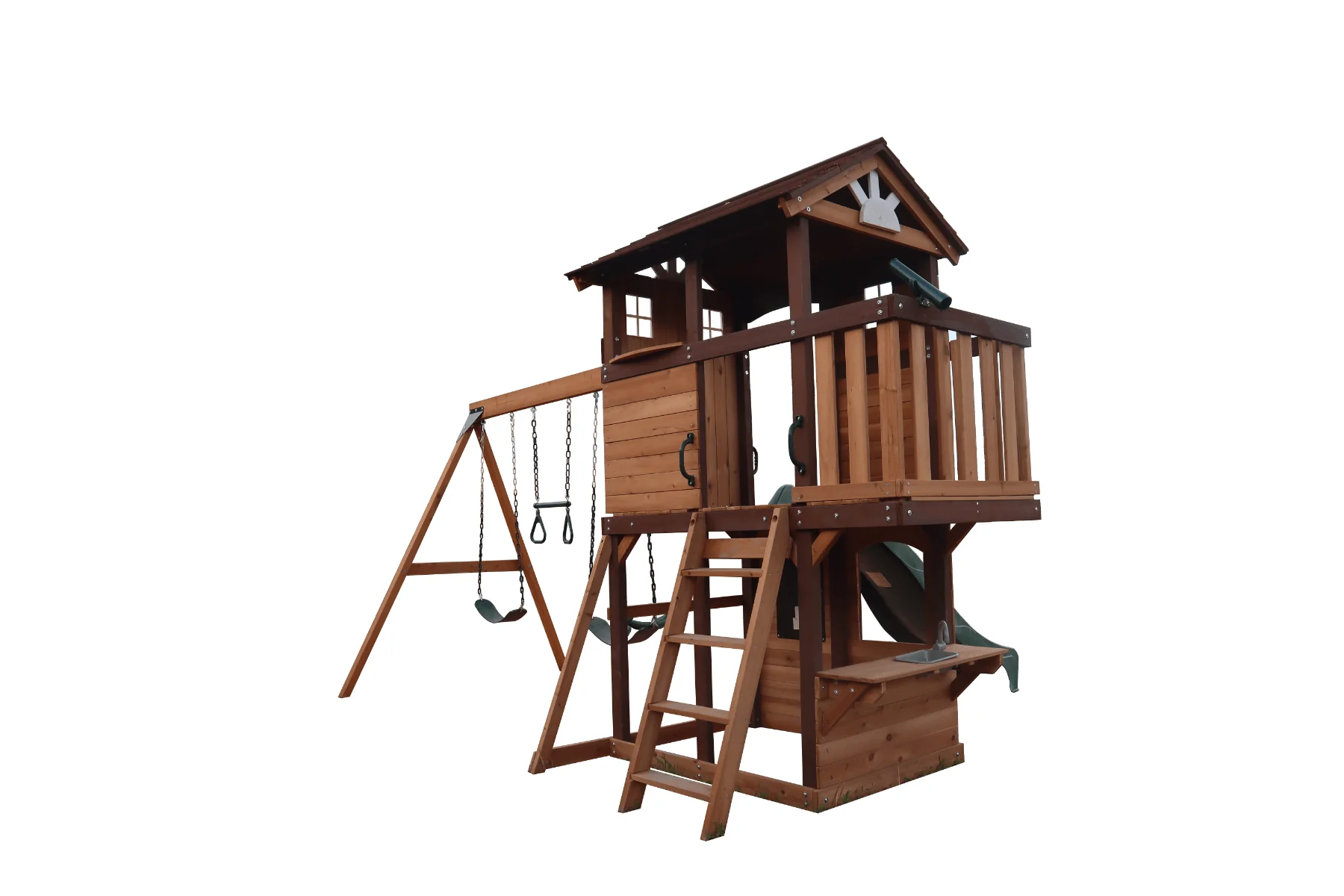 Mount Peak - Elbrus Swing Set & Playhouse with wooden roof MP76141