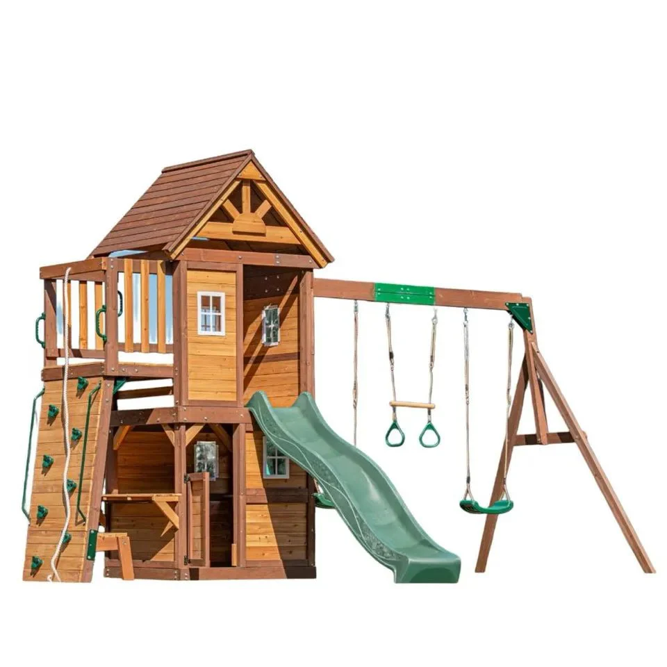 Mount Peak -Kazbek Swing Set & 2 level Play House with wooden roof MP76145