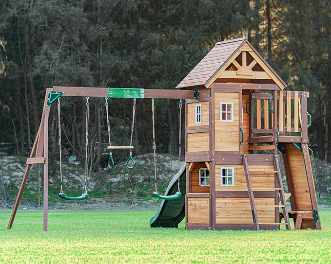 Mount Peak -Kazbek Swing Set & 2 level Play House with wooden roof MP76145 - Image 3