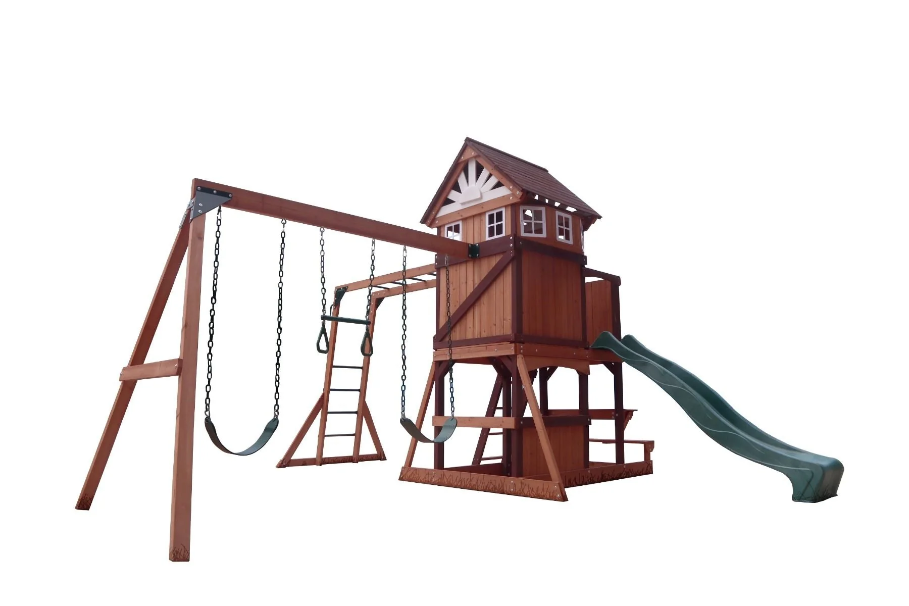 Mount Peak - Vinson Massif Swing Set & Playhouse with wooden roof MP76140
