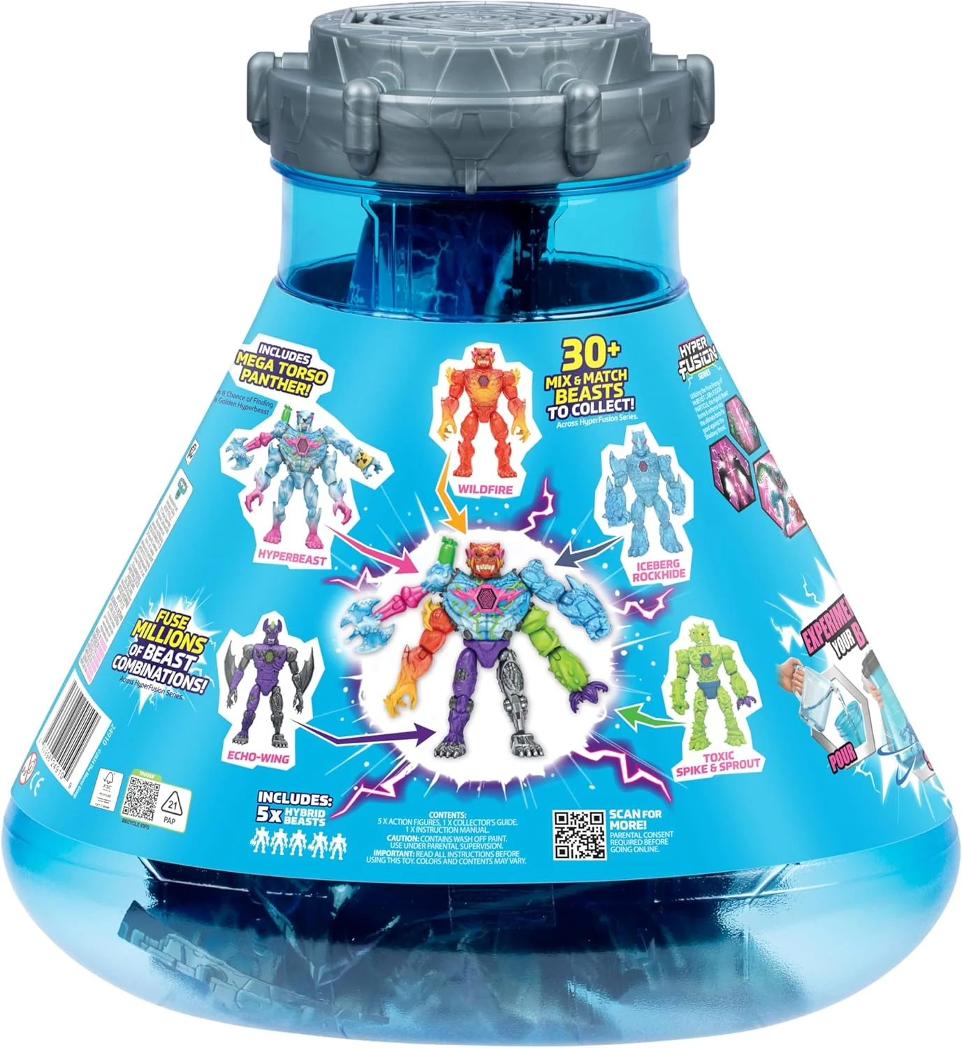 MrBeast Lab Hybrids Mega Pack – Mix & Match Fusion Action Figure Set with 5 Figures, Mega Torso Panther & Water-Reveal Experiment | 30+ Beasts to Collect - Image 2