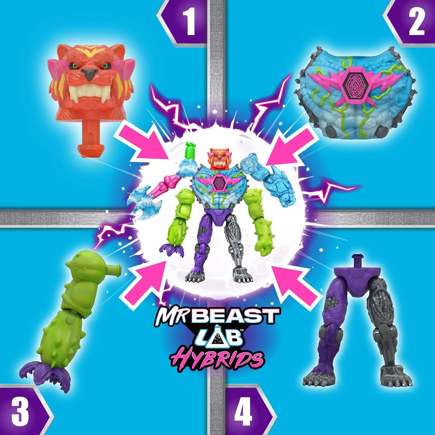 MrBeast Lab Hybrids Mega Pack – Mix & Match Fusion Action Figure Set with 5 Figures, Mega Torso Panther & Water-Reveal Experiment | 30+ Beasts to Collect - Image 6