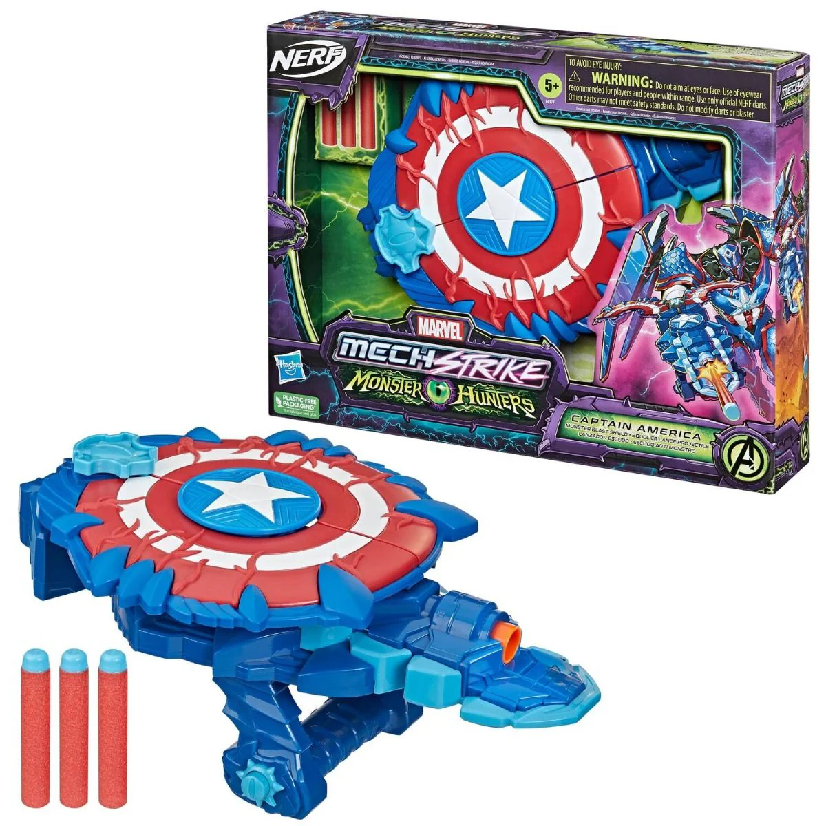 Nerf Marvel Mech Strike Monster Hunters Captain American Blast Shield F4377