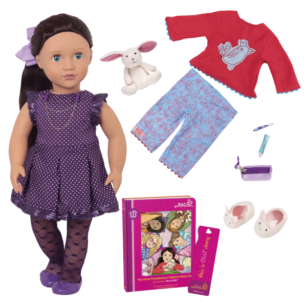 Our Generation 18-InchPosable Sleepover Doll with Storybook & Plush Bunny Willow