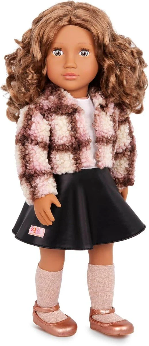 Our Generation Ana Doll With Plaid Shacket And Leather Skirt
