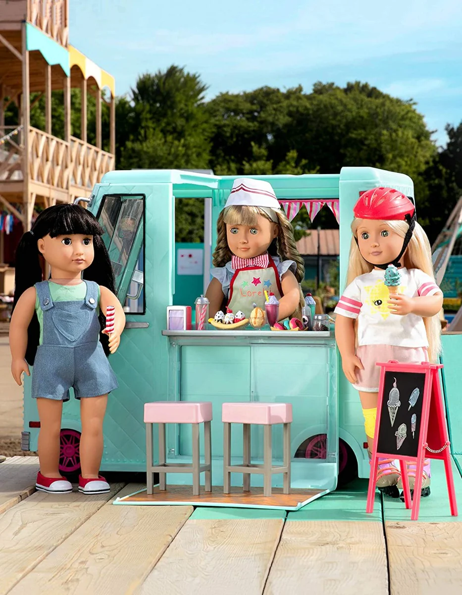 Our Generation Sweet Stop Ice Cream Truck with Electronics for 18-inch Dolls Light Blue - Image 2