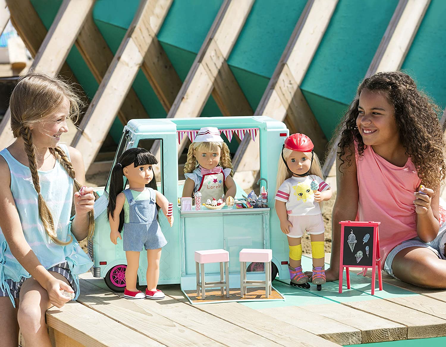 Our Generation Sweet Stop Ice Cream Truck with Electronics for 18-inch Dolls Light Blue - Image 3