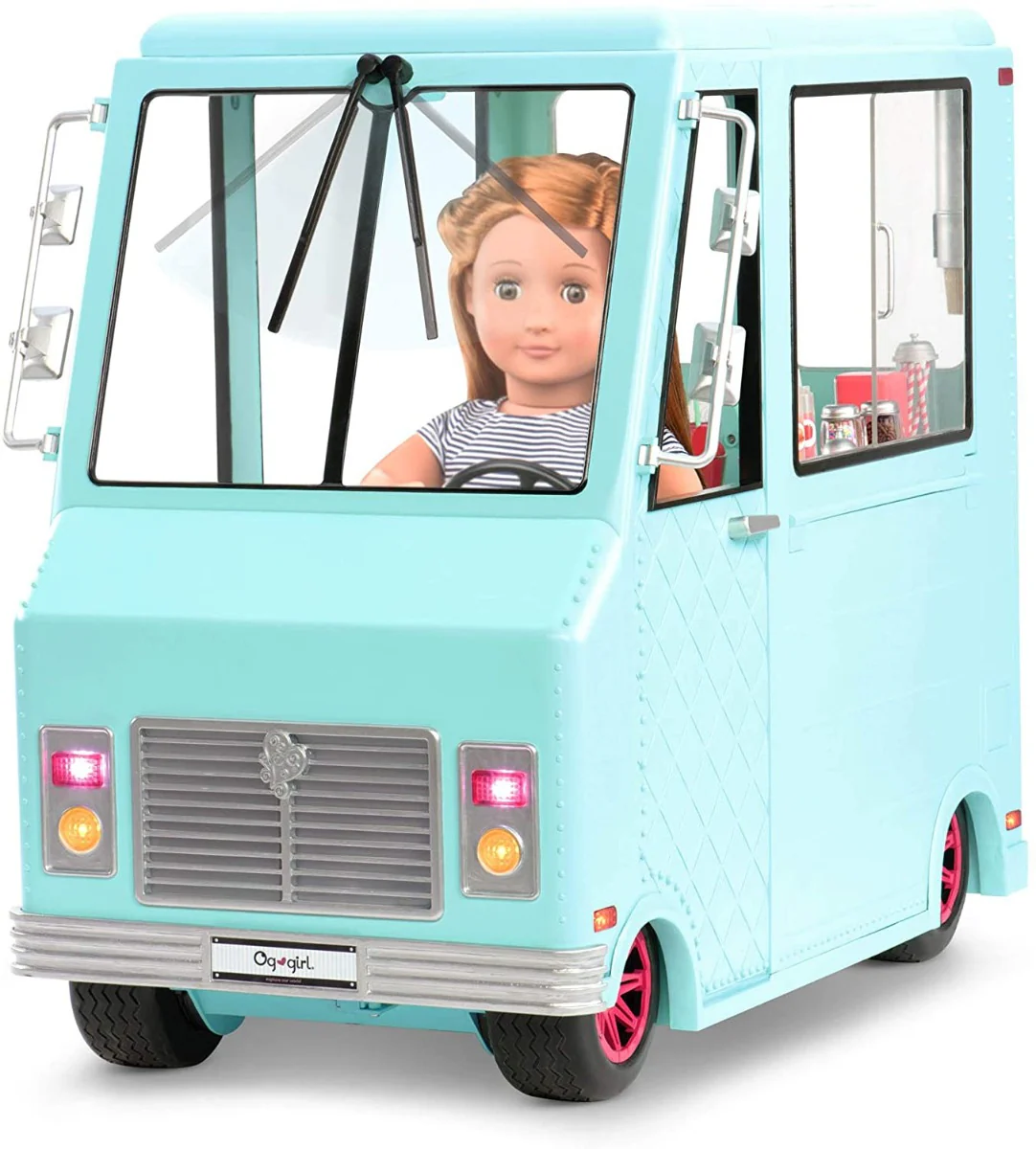 Our Generation Sweet Stop Ice Cream Truck with Electronics for 18-inch Dolls Light Blue - Image 6