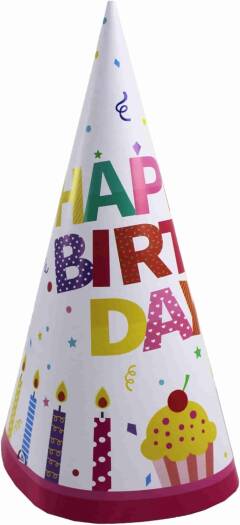 Paper Hats Happy Birthday 12-Inch 6-Pcs 0830036