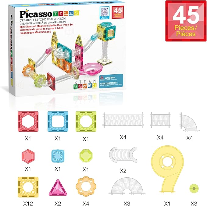 Picasso Magnetic Building Blocks Mini Diamond Series-Run Track 45-Pcs PTMG45 - Image 2