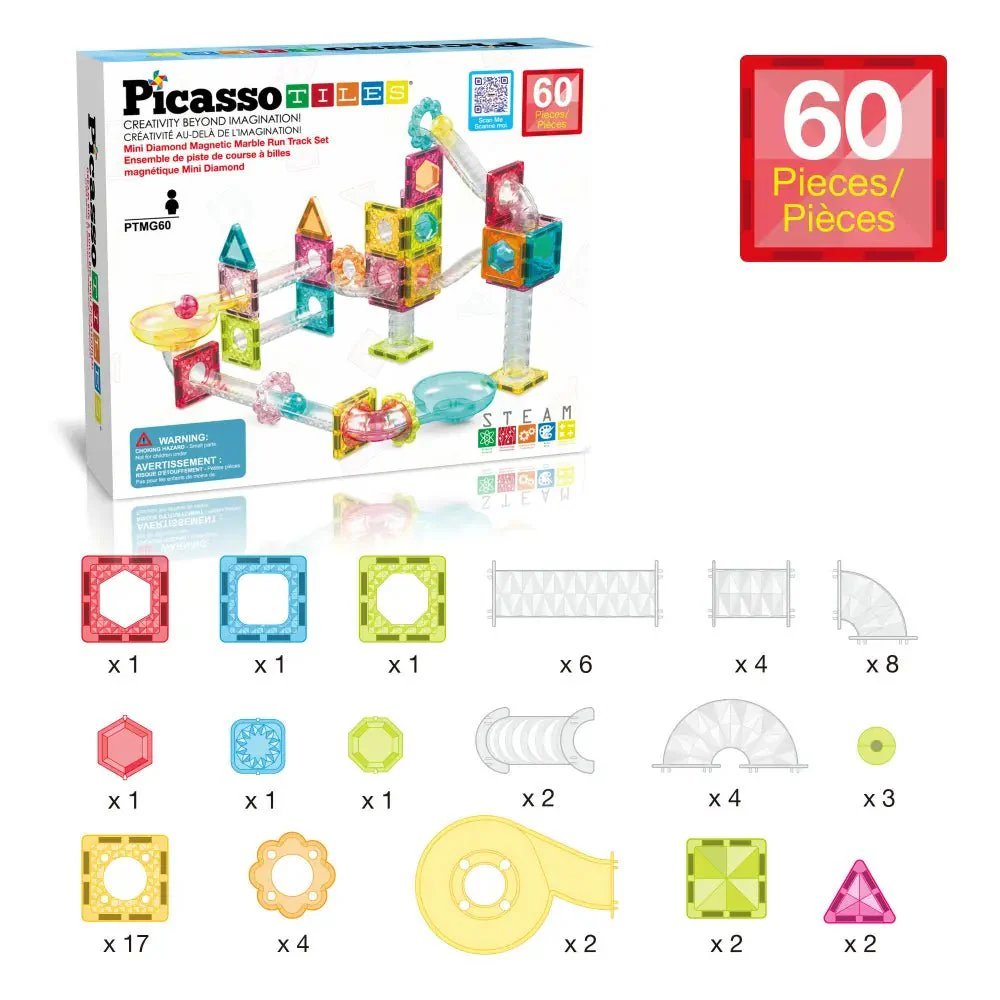 Picasso Magnetic Building Blocks Mini Diamond Series-Run Track 60-Pcs PTMG60 - Image 3