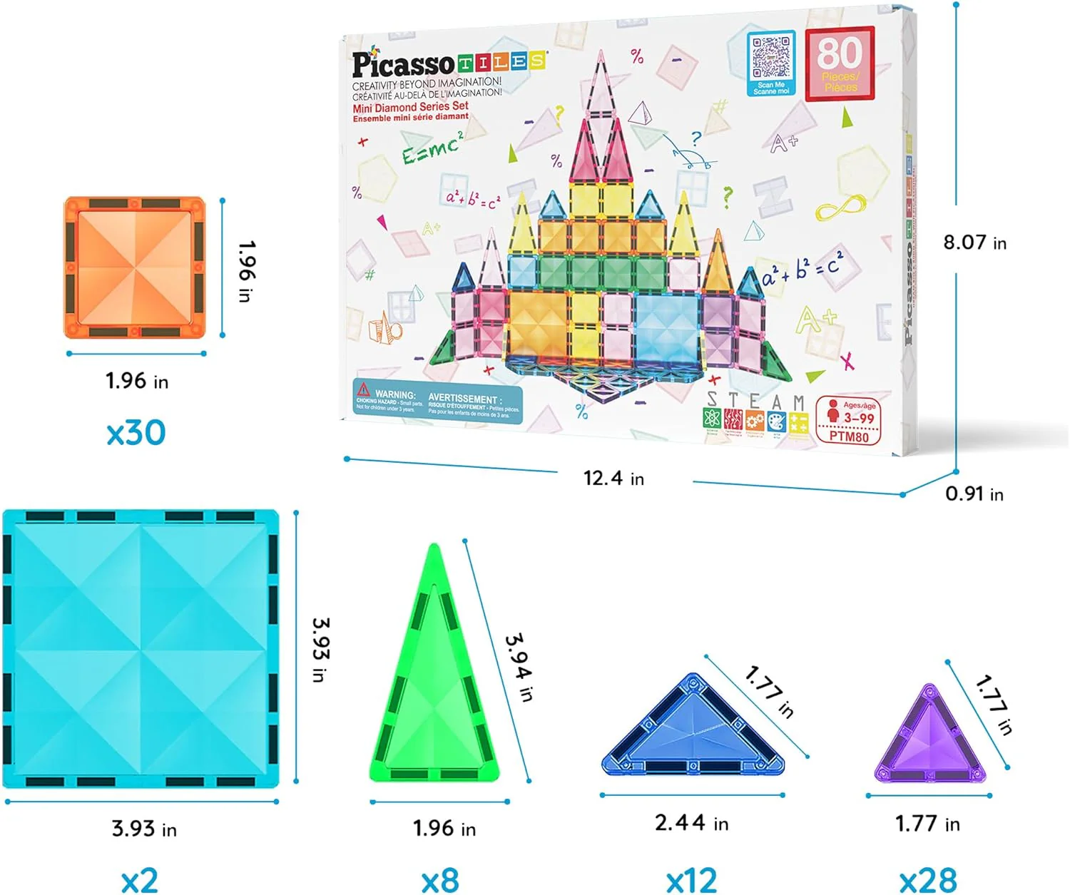 Picasso Magnetic Mini Diamond Building Blocks 80-Pcs PTM80 - Image 6