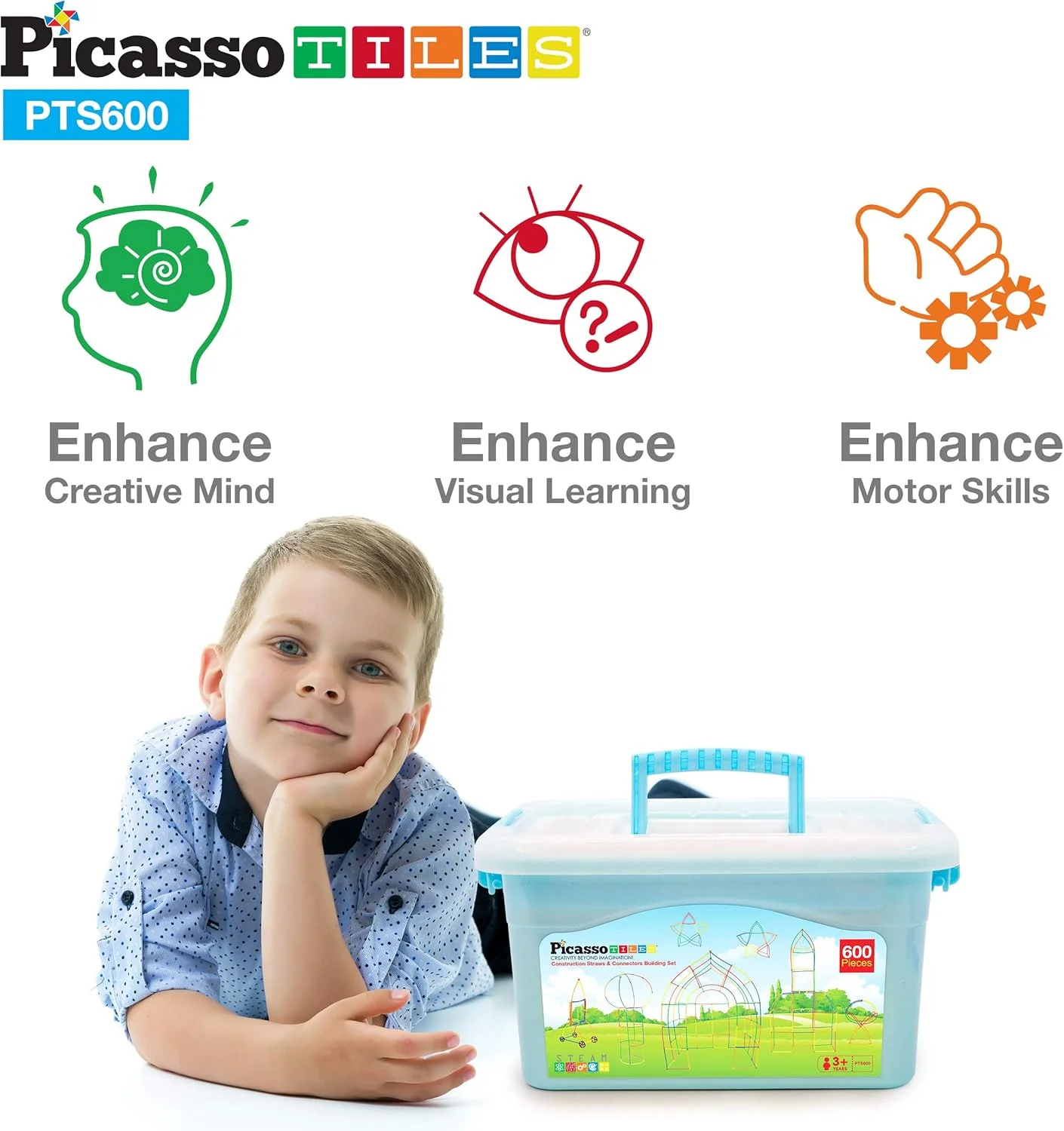 PicassoTiles 600-Piece Magnetic Straw Construction Set – STEM Learning Building Kit (PTS600) - Image 5