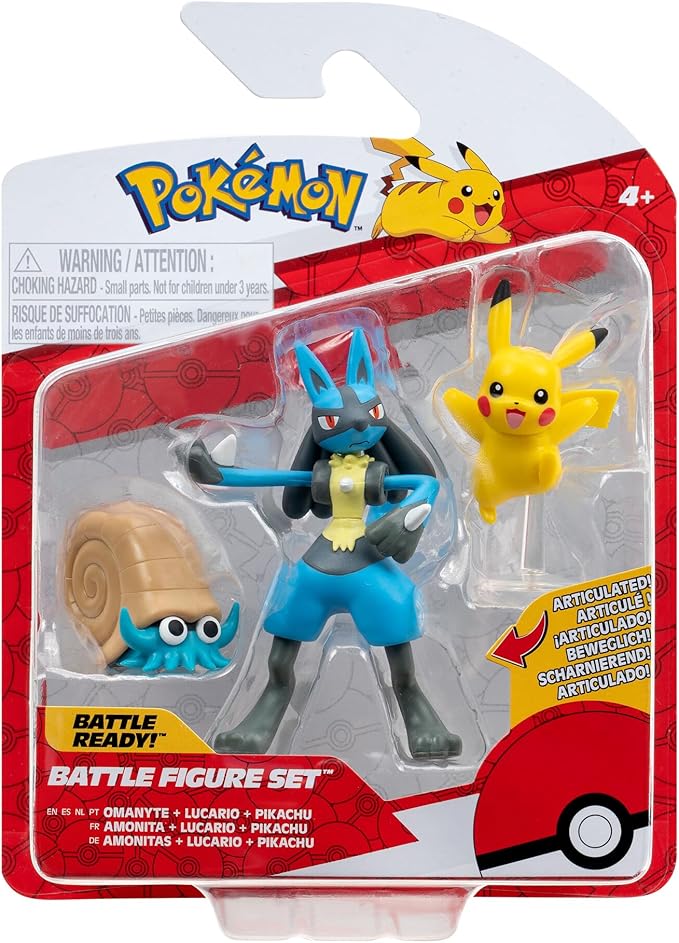 Pokemon Battle Figure Set Omanyte + Lucario + Pikachu 3-Pack