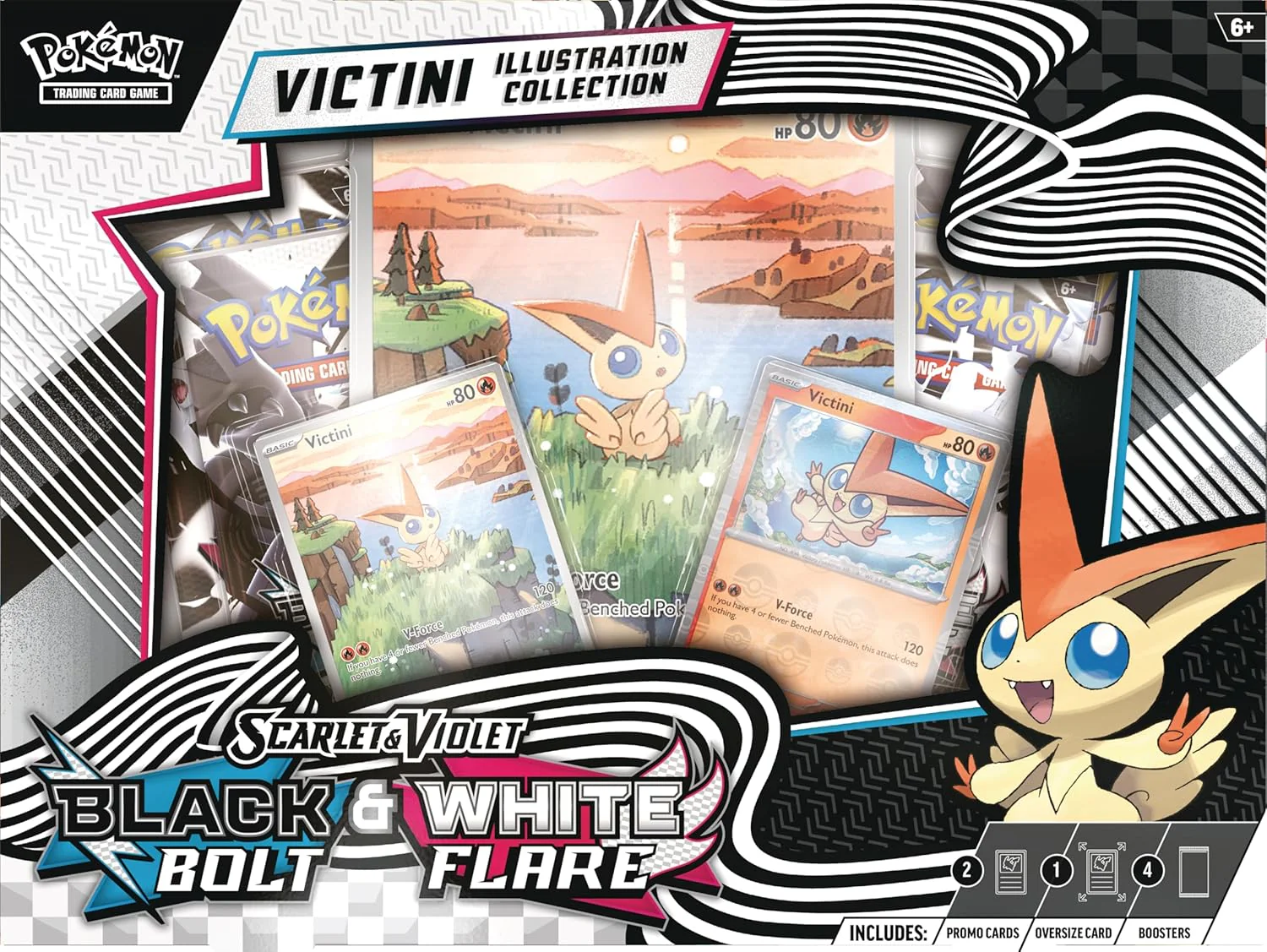 Pokémon TCG: Scarlet & Violet Black Bolt & White Flare – Victini Illustration Collection Box with 4 Booster Packs & Promo Cards - Image 2