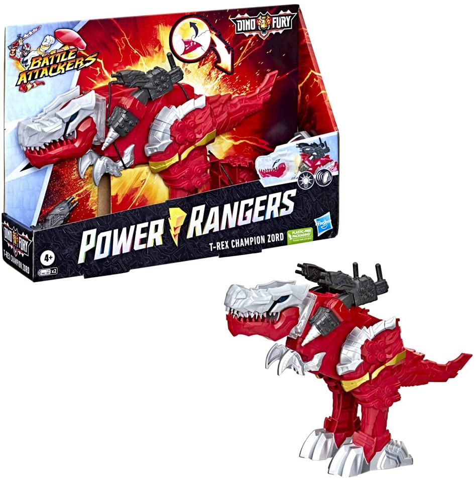 Power Rangers Dino Fury Battle Attackers T-Rex Champion Red Zord F2264 - Image 4