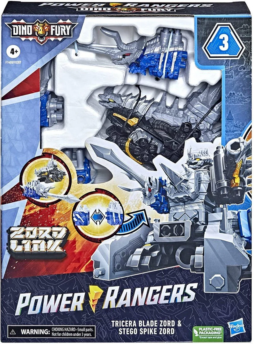 Power Rangers Dino Fury Zord Link Tricera Blade Zord & Stego Spike Zord F1400/F0287 - Image 2