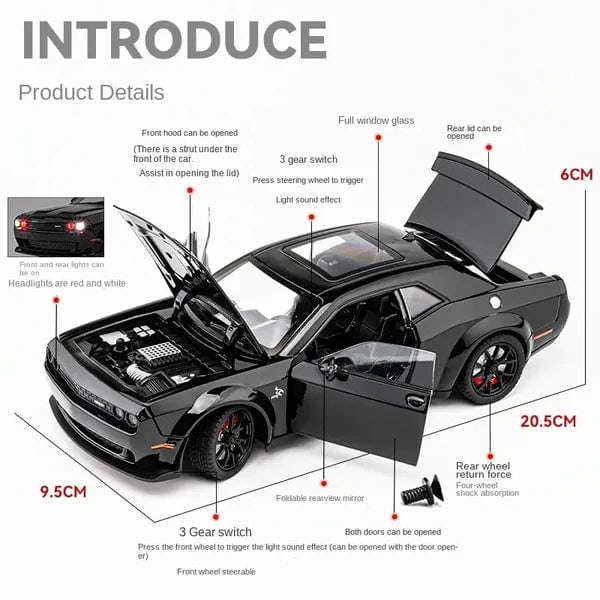 Pullback Dodge Challenger SRT Die-Cast 1:24 Scale Asstd. CZ200A - Image 2