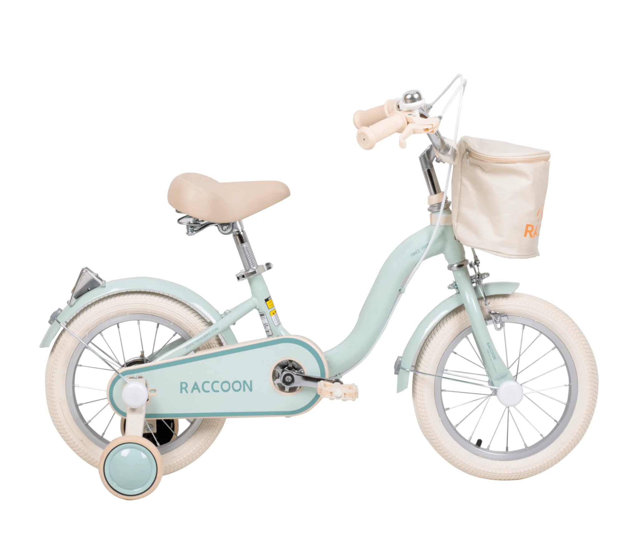 Raccoon Bicycle With Basket 14 Inch Green TN23R06 14IN