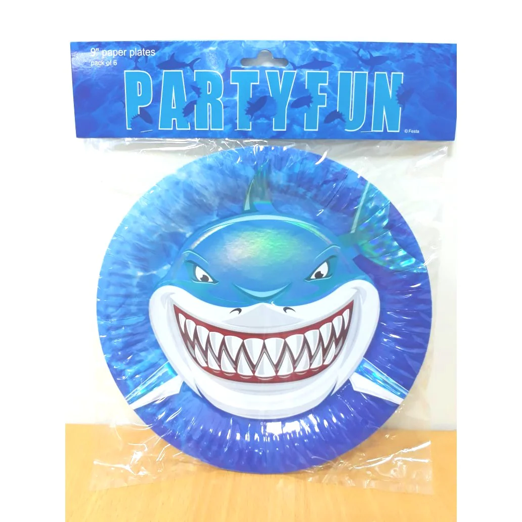 Shark Party Paper Plates 9 Inch