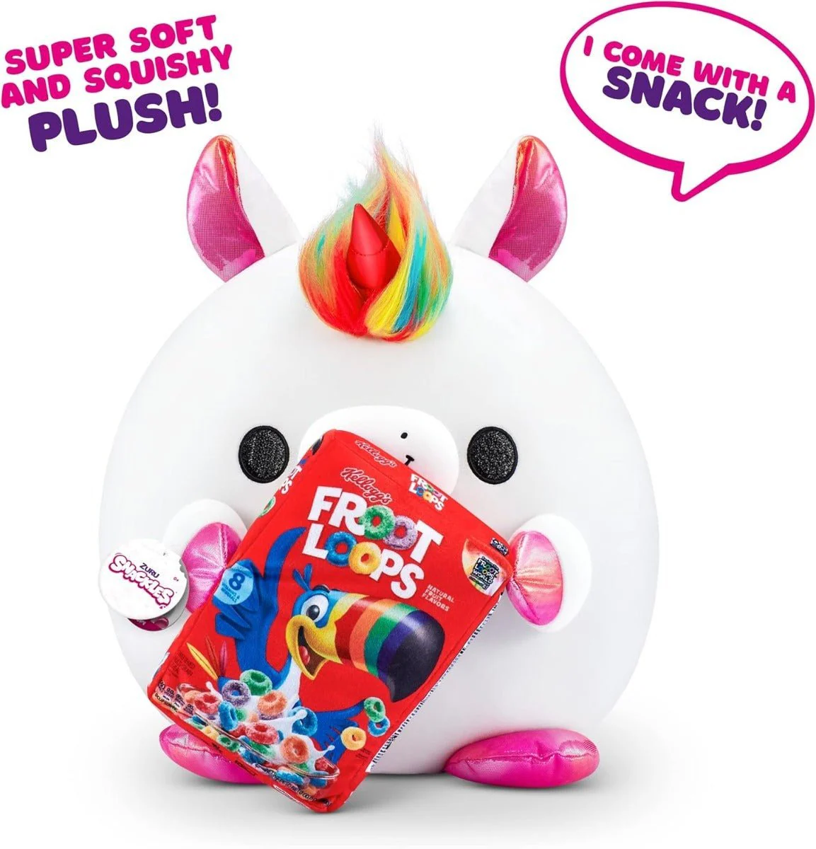Snackles Holding Kellogg's Froot Loops - Unicorn Plush 14inch 77511B - Image 2