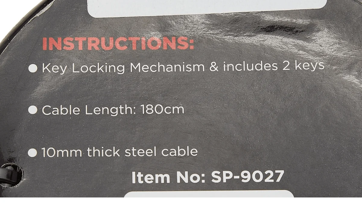 Spartan Cable Lock 180cm Silver SP-9027 - Image 3