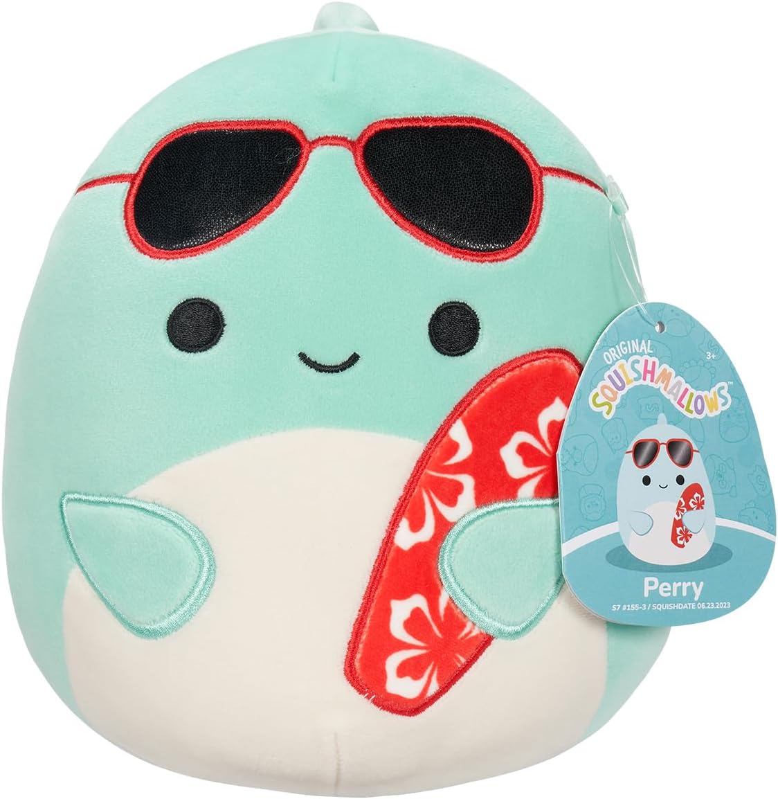 Squishmallow Perry Teal Dolphin with Sunglasses And Surfboard 7.5 Inches SQCR05372