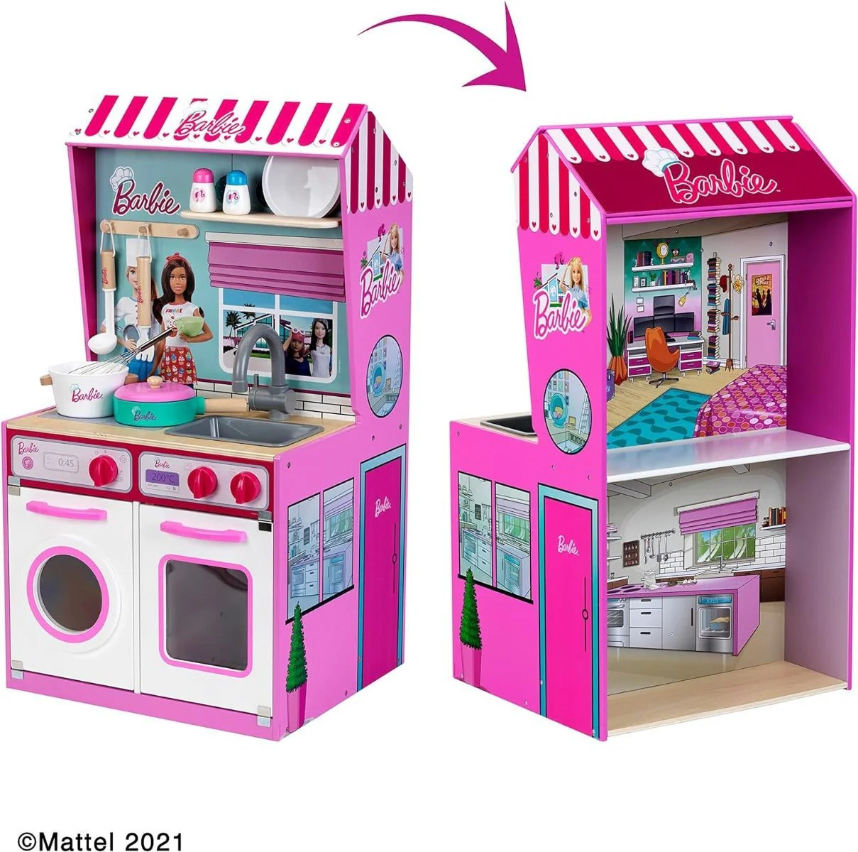 Theo Klein 2-in-1 Barbie Wooden Kitchen and Dollhouse 7312