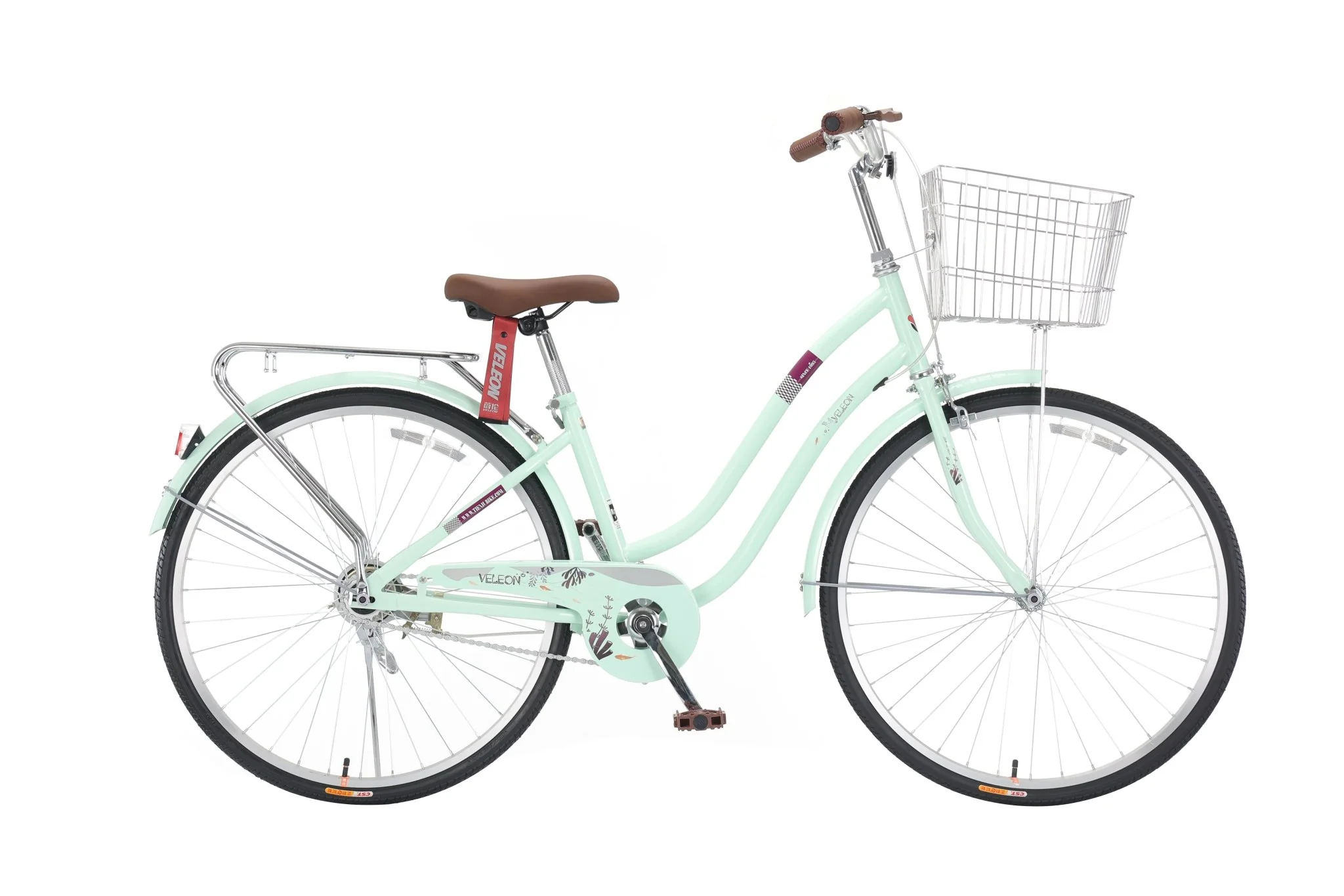 Veleon Bicycle With Basket 24 Inch Green V-T602