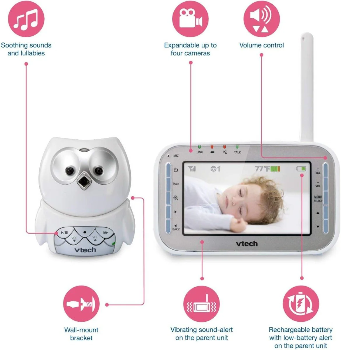 VTech Baby Monitor Audio Video In Owl Housing White VTBM4300 - Image 5