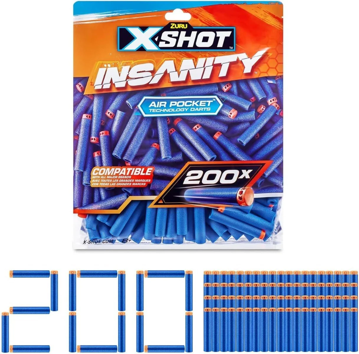 X-Shot 200 Darts Pack Refil Insanity XS-36624 - Image 2