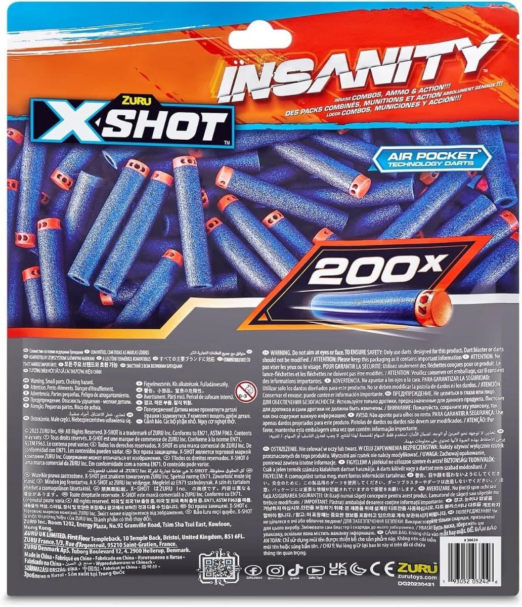 X-Shot 200 Darts Pack Refil Insanity XS-36624 - Image 4