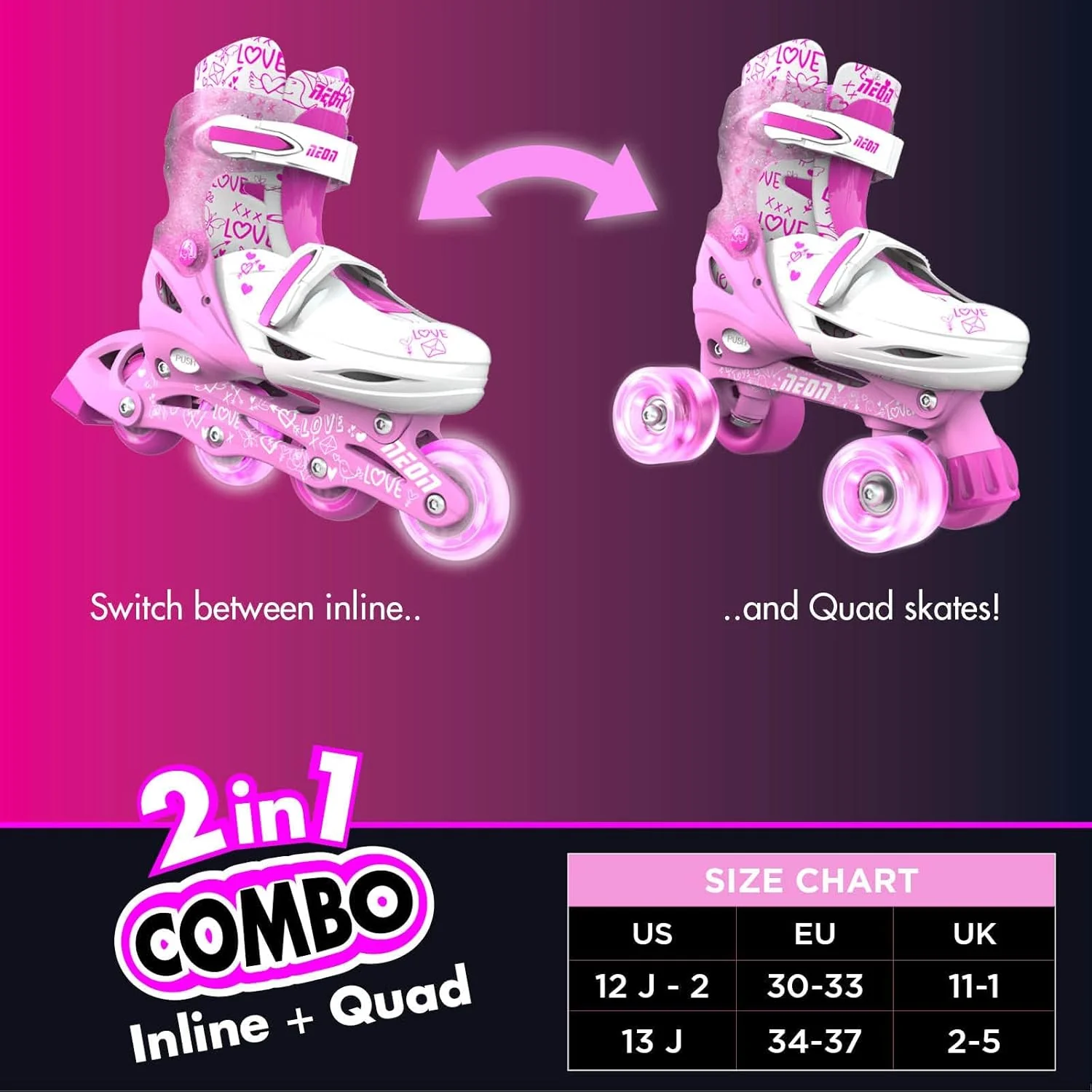 Yvolution Neon Combo Skates Size 3-6 Pink NT10P4 - Image 4