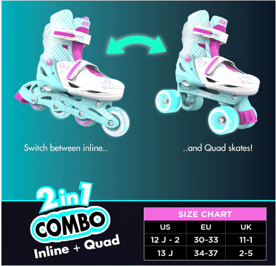 Yvolution Neon Combo Skates Size 12-2 Teal/Pink NT09T4 - Image 7